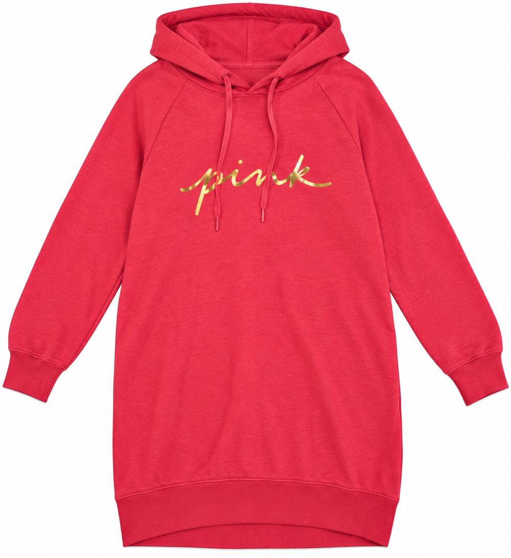 Victoria’s Secret PINK Oversized Hoodie Metallic Gold Logo Cozy Sweatshirt EUC